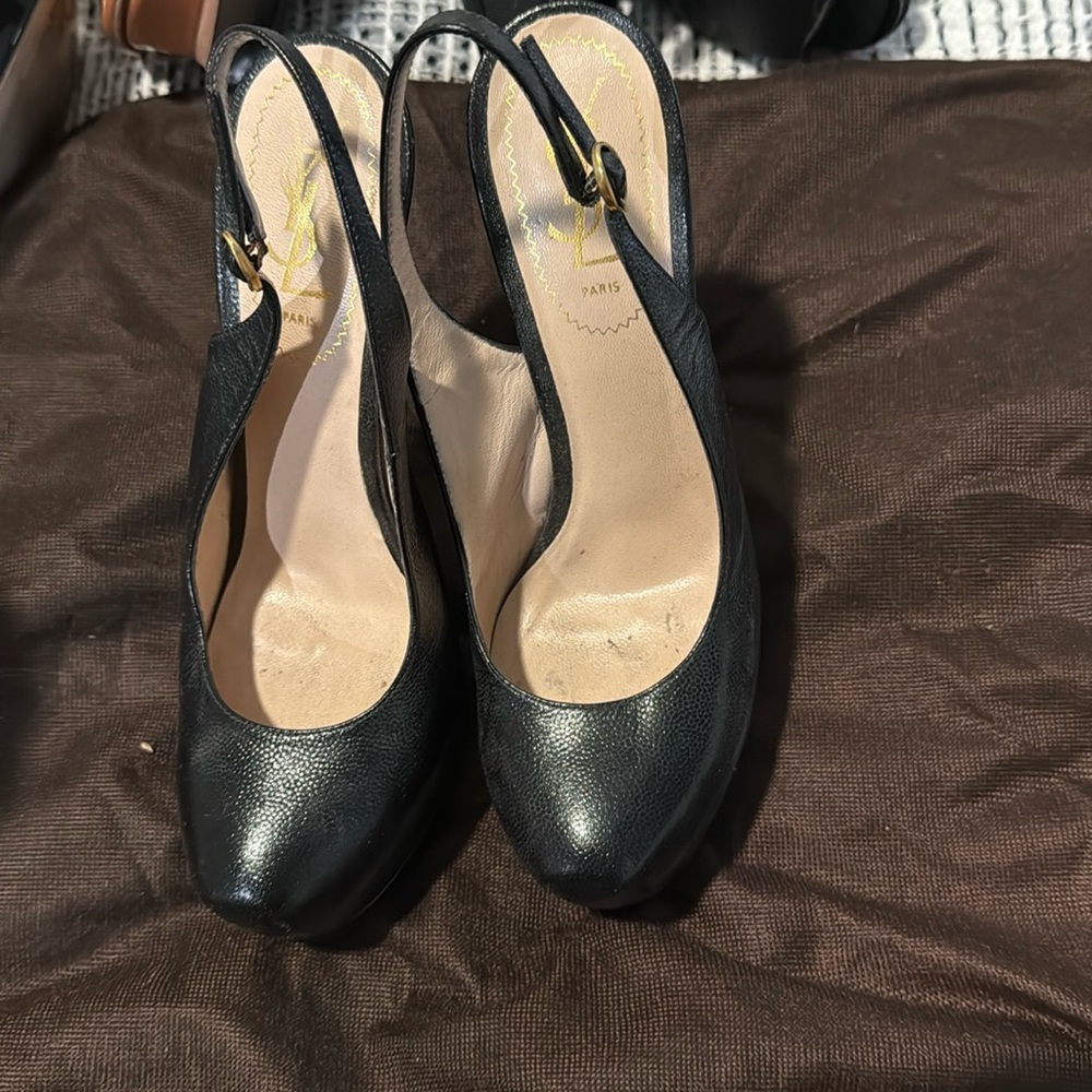 YSL black sling back pump